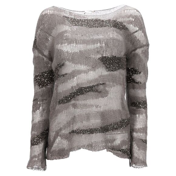 Saint Laurent Camouflage Patterned Knitted Sweater in Grey Wool